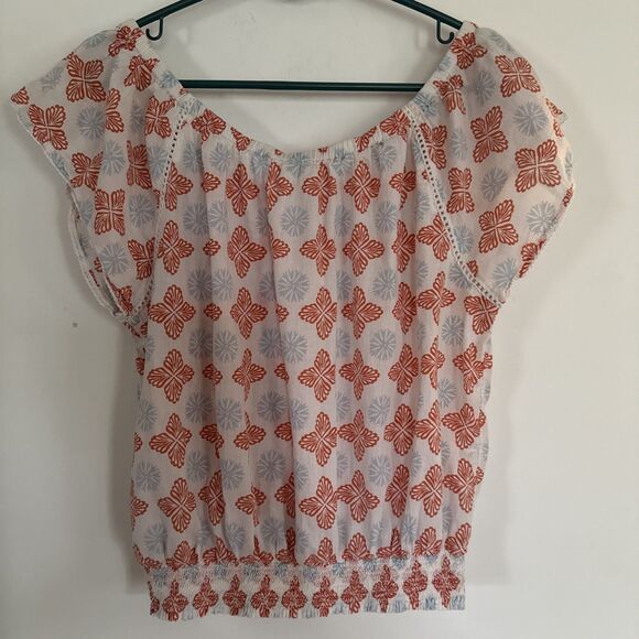 Floral Crop Smocked Top Puffy Flutte Sleeves Off the shoulder Med Cotton - Picture 4 of 5